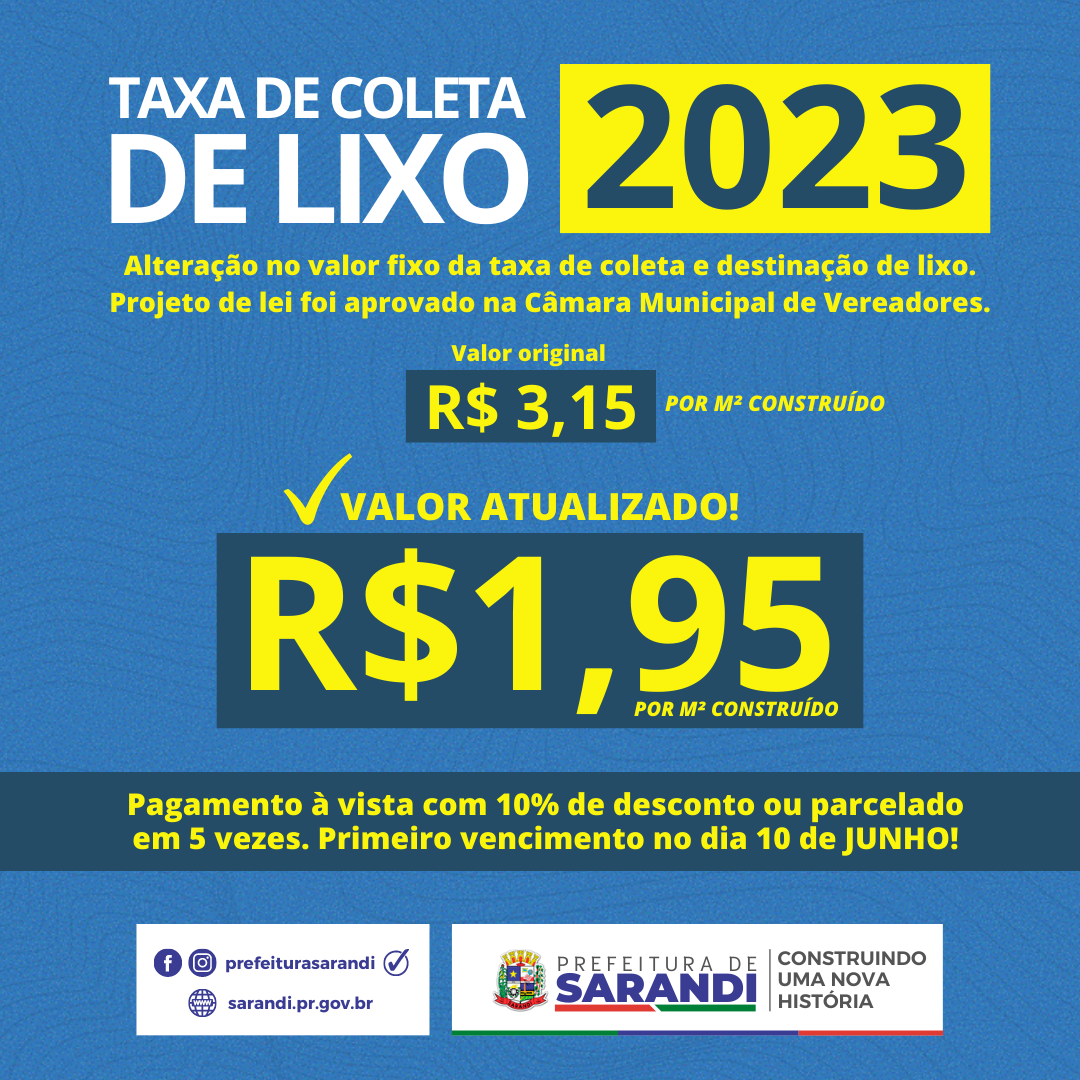Redução da Taxa de Coleta e Disposição do Lixo residencial e não residencial